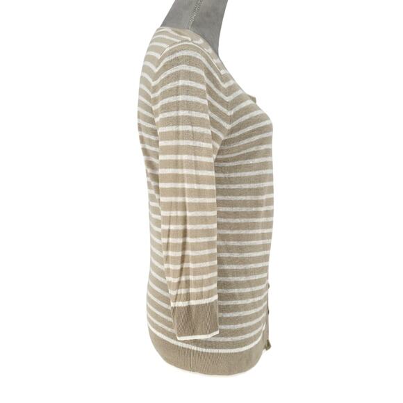 JNY Jones Sweater Womens Medium Beige White Linen Blend Cardigan Lightweight - Picture 5 of 12